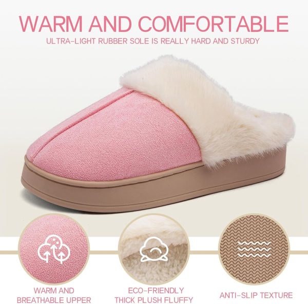 Women's Fuzzy Memory Foam Slippers Comfy Winter Soft Slip On House Slippers Bedroom Shoes with Warm Plush Lining and Indoor Outdoor Soles - Image 2