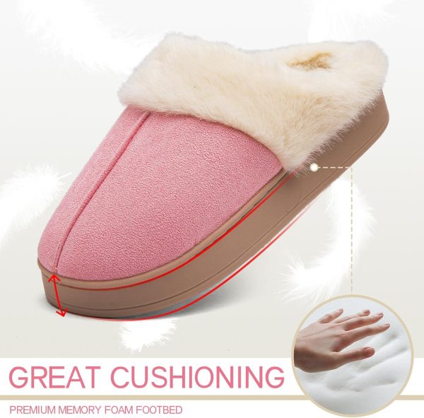 Women's Fuzzy Memory Foam Slippers Comfy Winter Soft Slip On House Slippers Bedroom Shoes with Warm Plush Lining and Indoor Outdoor Soles - Image 3